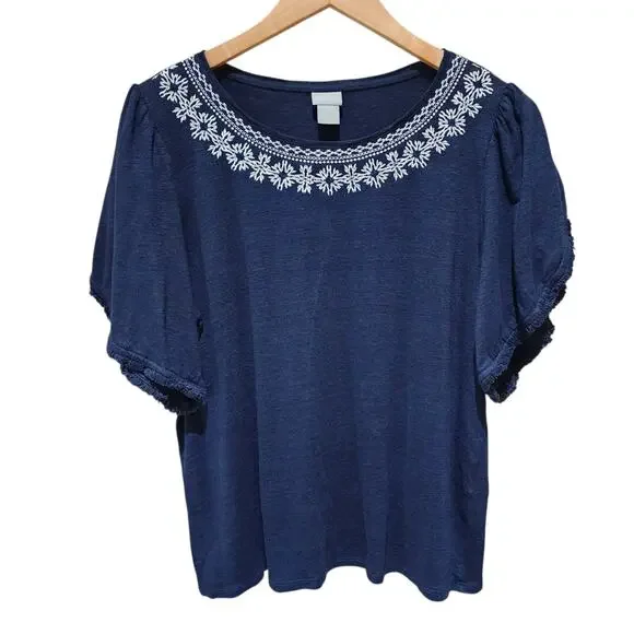 Chico's Top Embroidered Tee - Picture 1 of 6